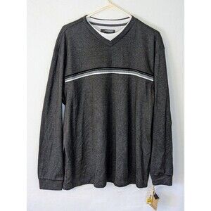 Method Men’s L Ribbed V-Neck Pullover Sweatshirt Gray White Faux Layered Look